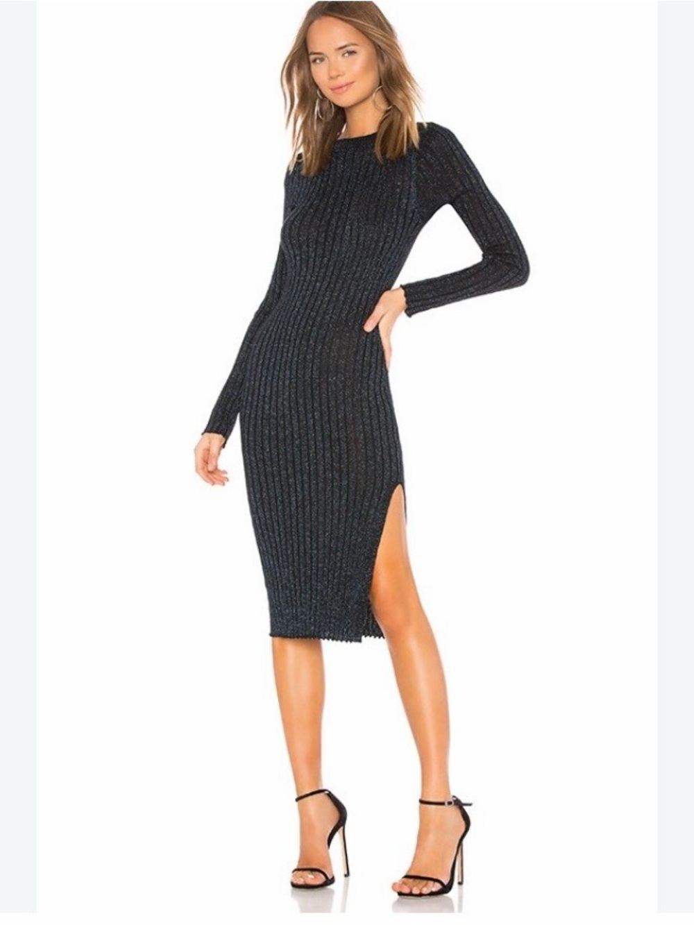 Superdown Aliza Sweater Dress in Blue Metallic size Small
